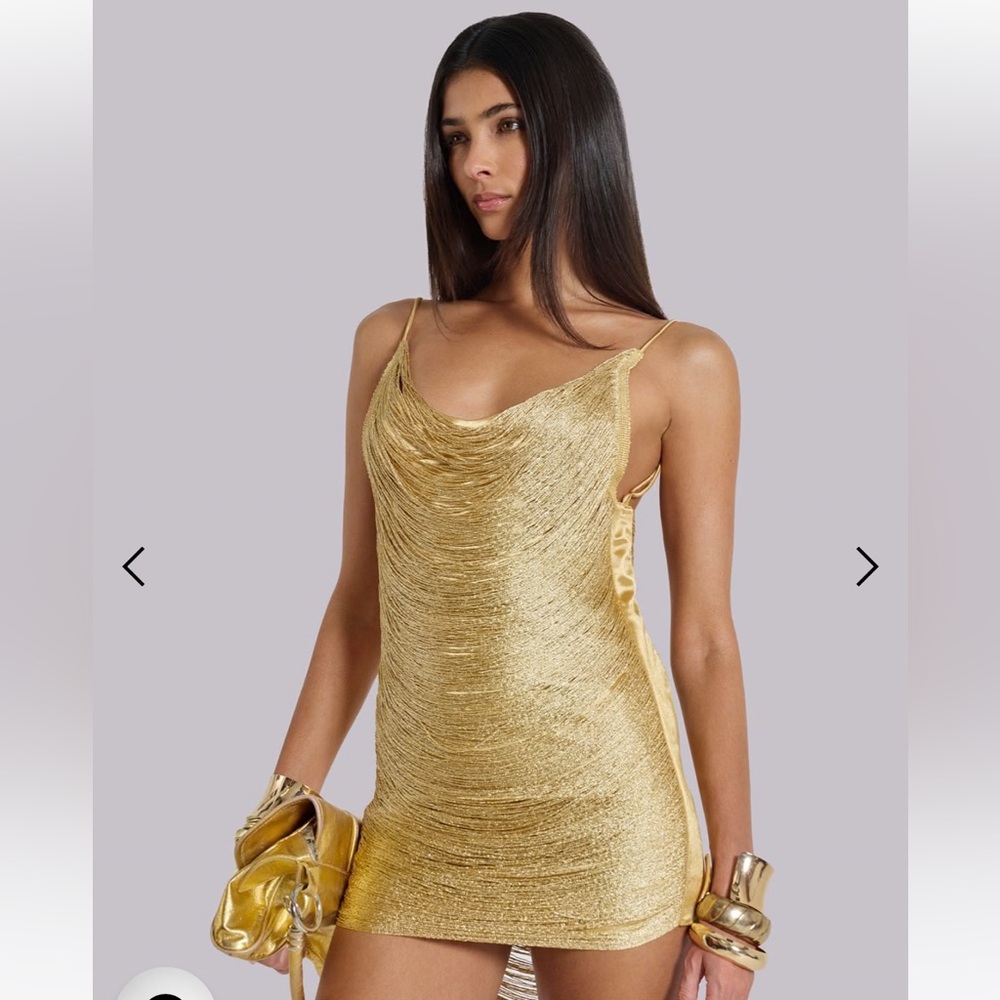 Jaded London Lavinia Backless Fringe Mini Dress in Gold